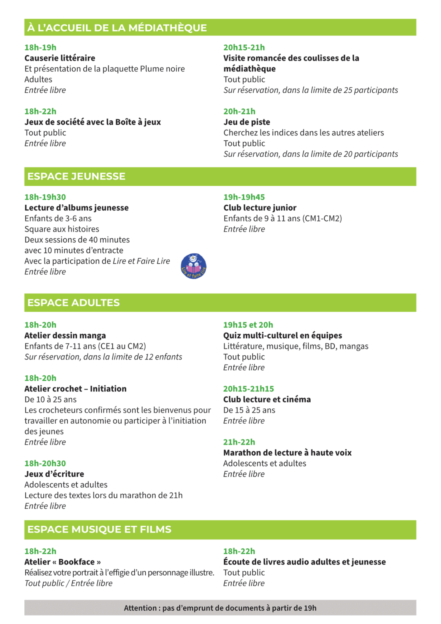 Programme Nuit de la lecture A3